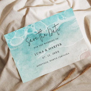 Save The Date Mariage Aquarelle à la Marée Moderne de l'Océan