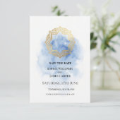 Save The Date Mariage Aquarelle Bleu Or (Debout devant)