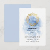 Save The Date Mariage Aquarelle Bleu Or (Devant / Derrière)