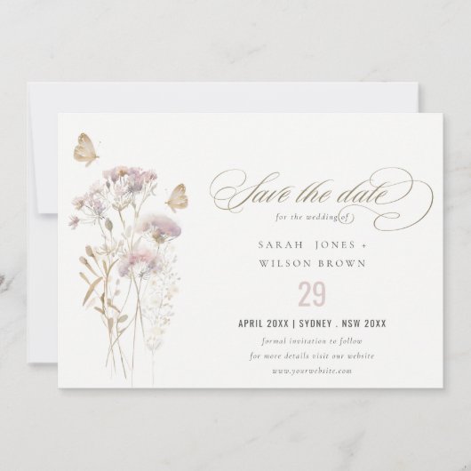 Save The Date Mariage aquarelle botanique de fougère de fleur sa (Devant)