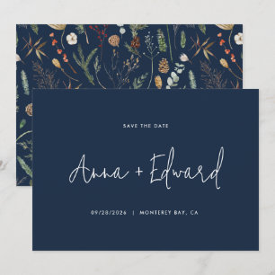 Save The Date Mariage aquarelle botanique marine bleu moderne