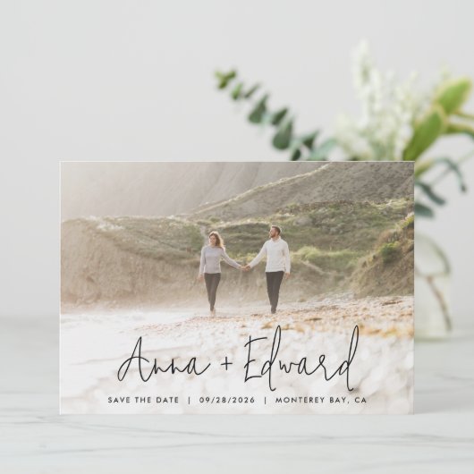 Save The Date Mariage aquarelle botanique noir moderne photo S (Debout devant)