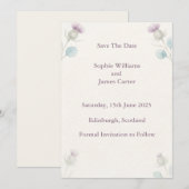 Save The Date Mariage Aquarelle Chardon Écossais (Devant / Derrière)