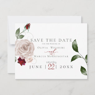 Save The Date MARIAGE   Aquarelle Dusty Rose et Merlot Floral