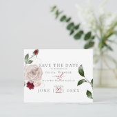 Save The Date MARIAGE | Aquarelle Dusty Rose et Merlot Floral (Debout devant)