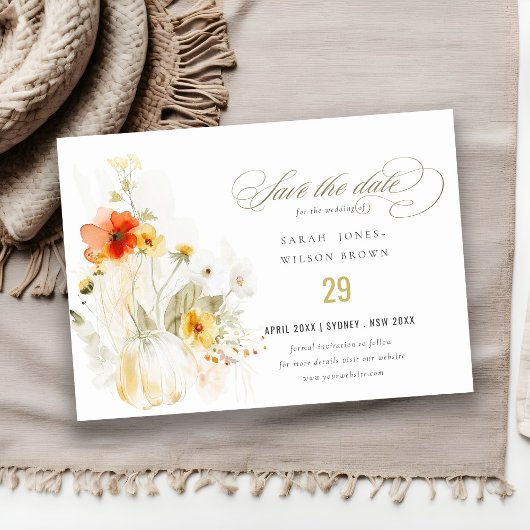 Save The Date Mariage Aquarelle Élégant Automne Fleur Sauvage Ci