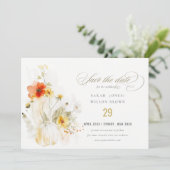 Save The Date Mariage Aquarelle Élégant Automne Fleur Sauvage Ci (Debout devant)