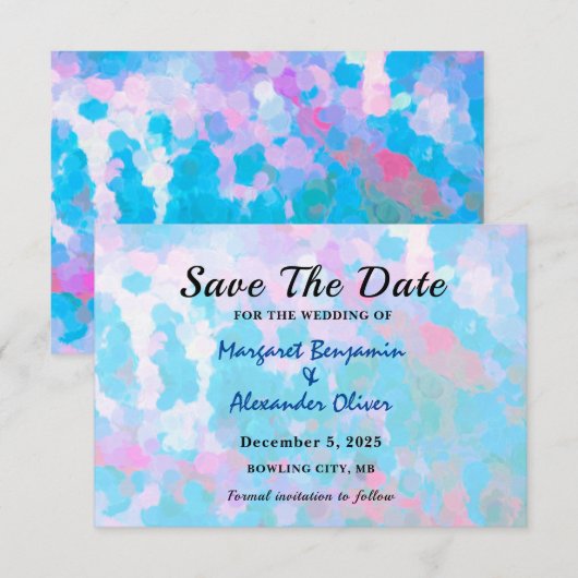 Save The Date Mariage aquarelle élégant bleu rose cercles (Devant / Derrière)