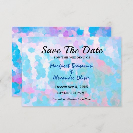 Save The Date Mariage Aquarelle Élégant Cercles Bleu Rose (Devant / Derrière)