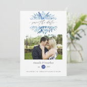 Save The Date Mariage Aquarelle Feuilles d'Indigo Marine (Debout devant)
