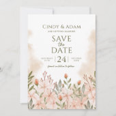 Save The Date Mariage Aquarelle Fleur Rose Pâle (Devant)
