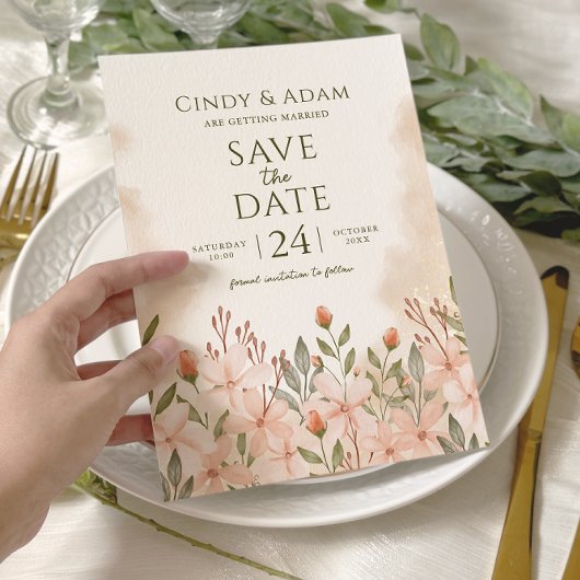 Save The Date Mariage Aquarelle Fleur Rose Pâle