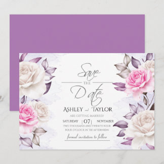 Save The Date Mariage aquarelle floral pourpre et rose
