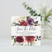 Save The Date Mariage aquarelle floral rouge Bourgogne (Debout devant)