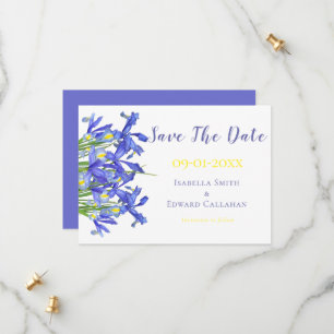 Save The Date Mariage aquarelle florale aux iris bleus romantiqu