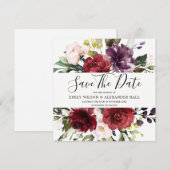 Save The Date Mariage Aquarelle Florale Rouge Bourgogne (Devant / Derrière)