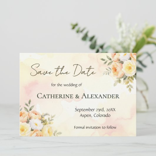 Save The Date Mariage aquarelle florale rustique chic (Debout devant)