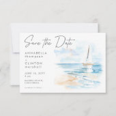 Save The Date Mariage aquarelle moderne de plage côtière (Devant)