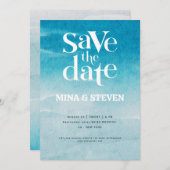 Save The Date Mariage aquarelle océan bleu moderne  (Devant / Derrière)
