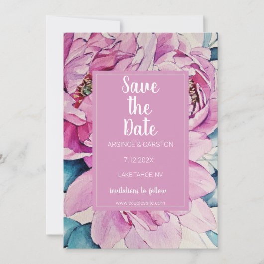Save The Date Mariage Aquarelle Pink Peonies (Devant)
