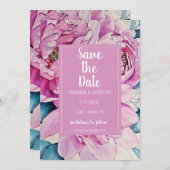 Save The Date Mariage Aquarelle Pink Peonies (Devant / Derrière)