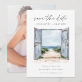 Save The Date Mariage Aquarelle Plage Océanique, Enregistrez la  (Devant / Derrière)