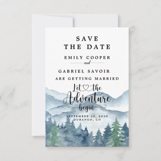 Save The Date Mariage aquarelle rustique en forêt  (Devant)
