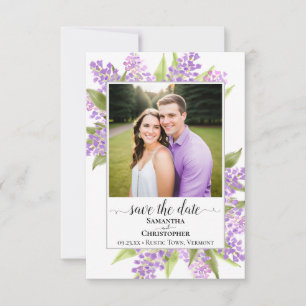 Save The Date Mariage aquarelle rustique lilas & photo simple