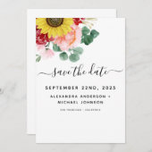 Save The Date Mariage aquarelle tournesol eucalyptus campagne (Devant / Derrière)