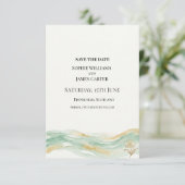 Save The Date Mariage Aquarelle Vert D'eau Et Or (Debout devant)