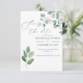 Save The Date Mariage aquarelle vert sauge eucalyptus (Debout devant)