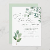 Save The Date Mariage aquarelle vert sauge eucalyptus (Devant / Derrière)