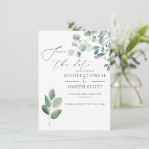 Save The Date Mariage aquarelle vert sauge eucalyptus