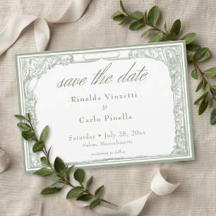 Save The Date Mariage Arche de Treillis Botanique Vintage Vert S