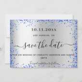 Save The Date Mariage argent bleu royal élégant (Devant)