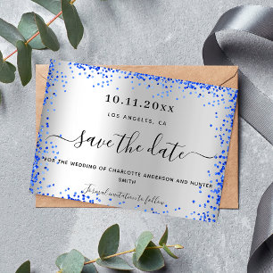 Save The Date Mariage argent bleu royal élégant