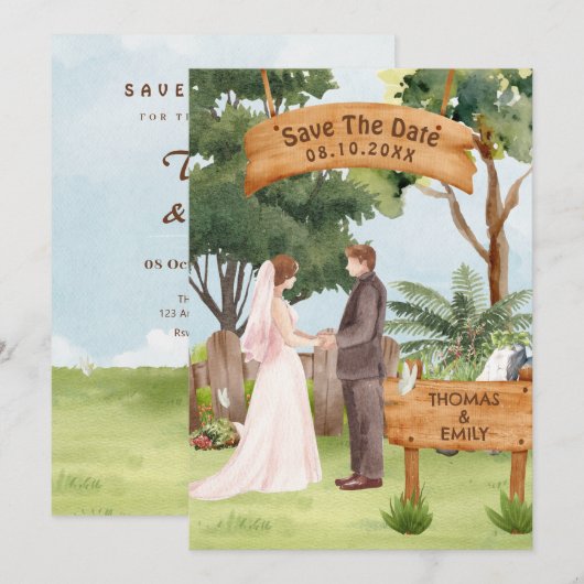 Save The Date Mariage art à l'aquarelle (Devant / Derrière)
