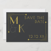 Save The Date Mariage Art Déco 1920 Élégant Noir Enregistrez La (Devant)