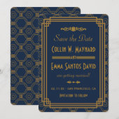 Save The Date Mariage Art Déco Bleu Économisez la Date (Devant / Derrière)