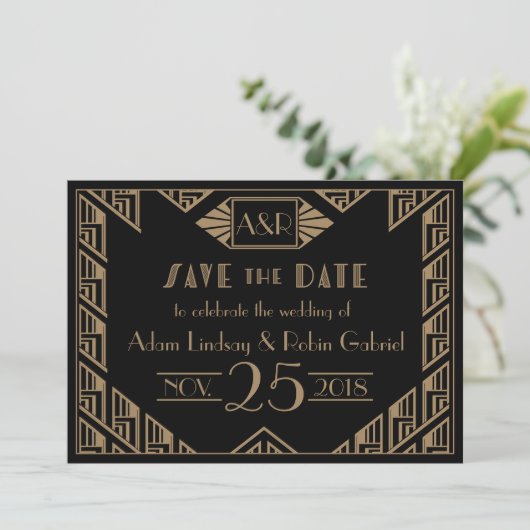 Save The Date Mariage Art Déco Élégant Enregistrer La Date (Debout devant)