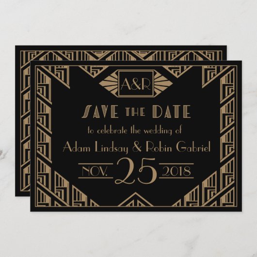 Save The Date Mariage Art Déco Élégant Enregistrer La Date (Devant / Derrière)