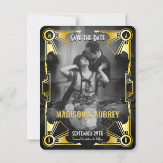 Save The Date Mariage Art déco Gatsby Or & Noir Photo