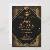 Save The Date Mariage Art Déco Géométrique Elégant Or Noir (Devant)
