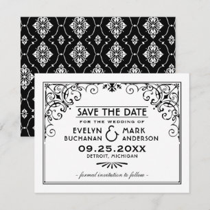 Save The Date Mariage Art déco noir et blanc vintage