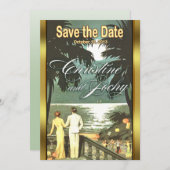 Save The Date Mariage Art Déco Vintage Beach (Devant / Derrière)