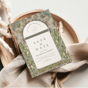 Save The Date Mariage Art Nouveau au vert sauge