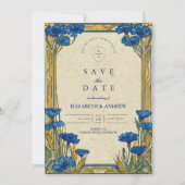 Save The Date Mariage Art Nouveau Bleu Centaurée (Devant)