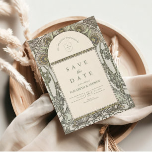 Save The Date Mariage Art nouveau dans un vert sauge poussiéreux