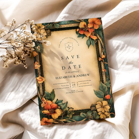 Save The Date Mariage Art Nouveau Orange Brûlé
