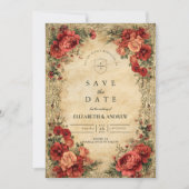 Save The Date Mariage Art Nouveau Rose rouge (Devant)